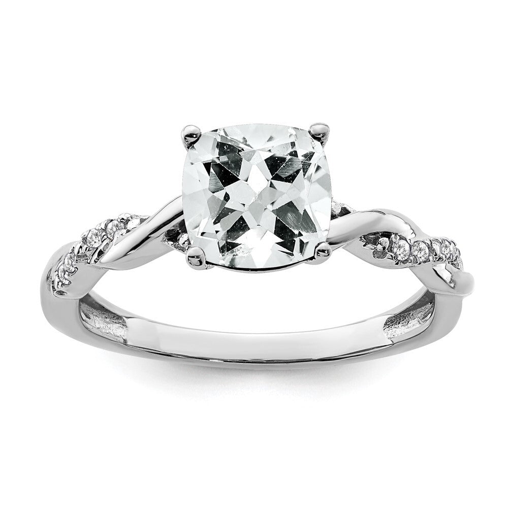 Sterling Silver Rhodium-plated White Topaz and Diamond Ring Size 8