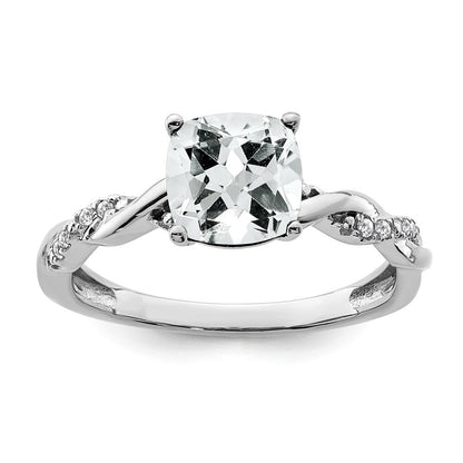 Sterling Silver Rhodium-plated White Topaz and Diamond Ring Size 8