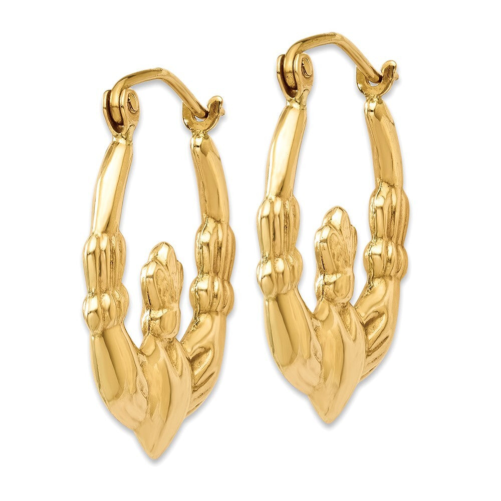 14k Yellow Gold Polished Claddagh Hoop Earrings Gift for Women