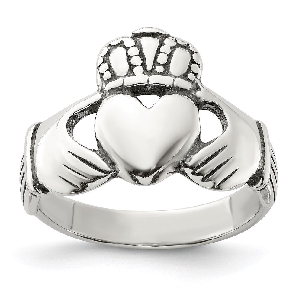 Sterling Silver Antiqued Claddagh Ring Size 8