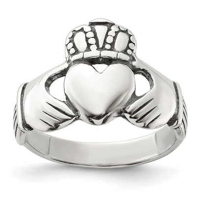 Sterling Silver Antiqued Claddagh Ring Size 8