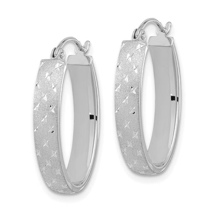 14k White Gold Polished SatinDiamond-cut Hoop Earrings