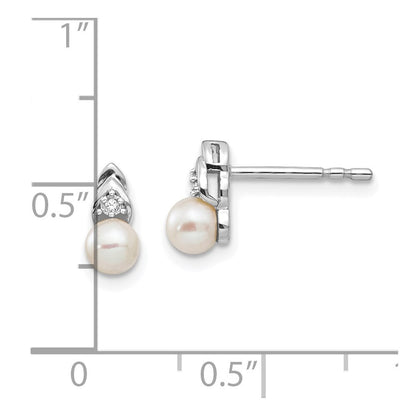 14k White Gold FW Cultured Pearl and Diamond Stud Earrings Gift for Women