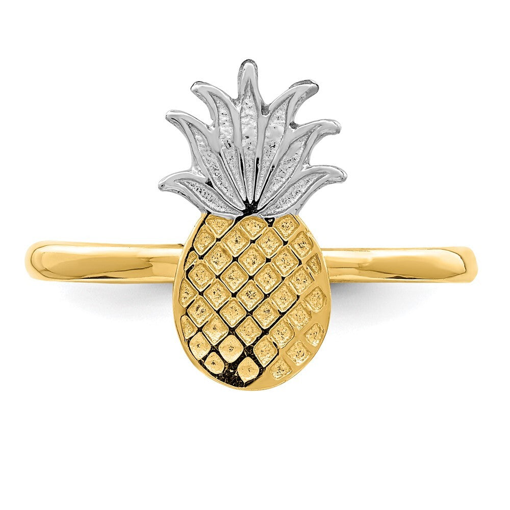 14K Yellow Gold and White Rhodium Polished Pineapple Ring