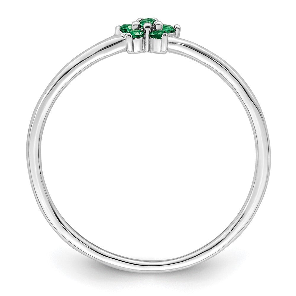 Sterling Silver Rhodium-plated Polished Green CZ Flower Ring Size 6