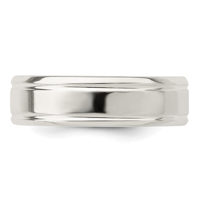 Sterling Silver 6mm Polished Flat Grooved Fancy Band Size 13