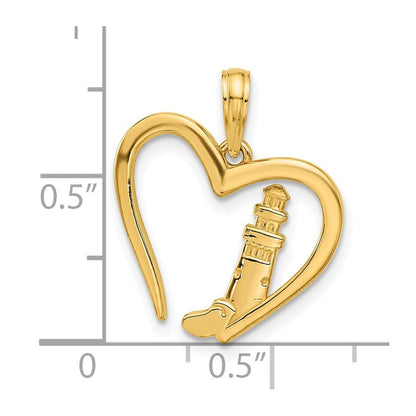 14k Yellow Gold Polished Lighthouse In Heart Pendant for Women