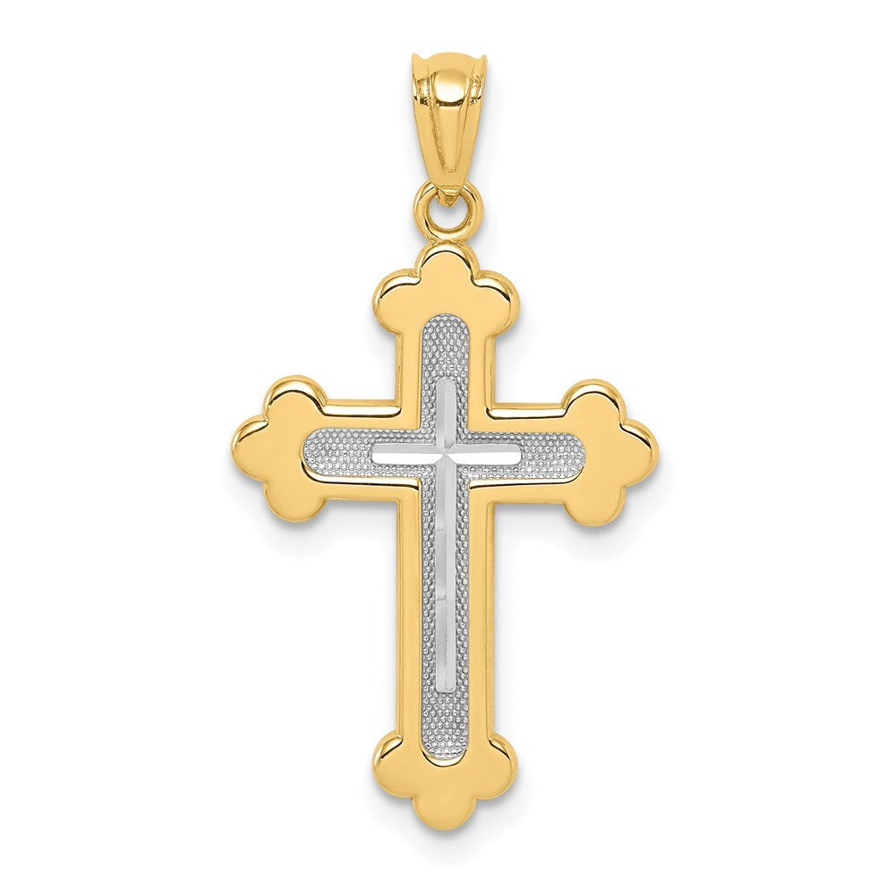 14k Two-tone Gold Polished Budded Cross Pendant for Women