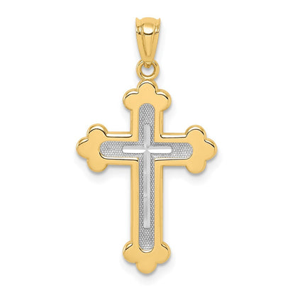 14k Two-tone Gold Polished Budded Cross Pendant for Women