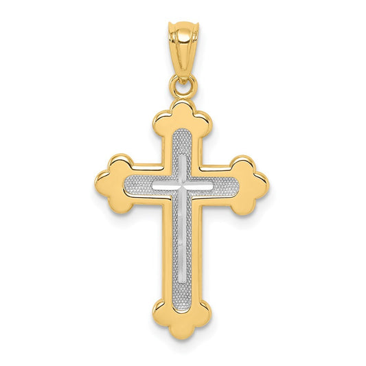14k Two-tone Gold Polished Budded Cross Pendant for Women