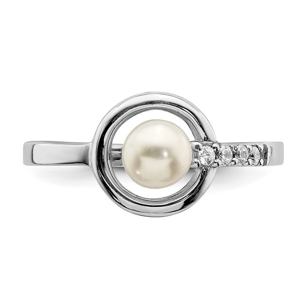 Sterling Silver Cubic Zirconia 5-6mm Button FWC Pearl in Circle Ring SZ 8