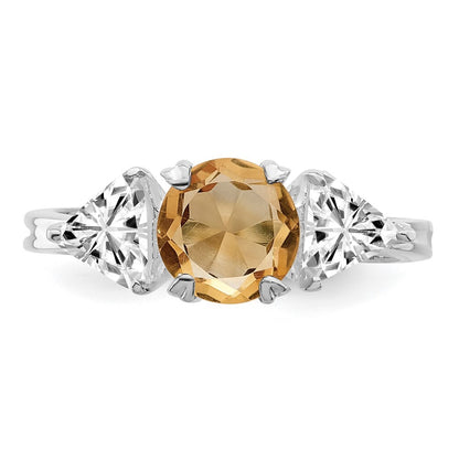 Sterling Silver Rhodium Citrine ring Size 6
