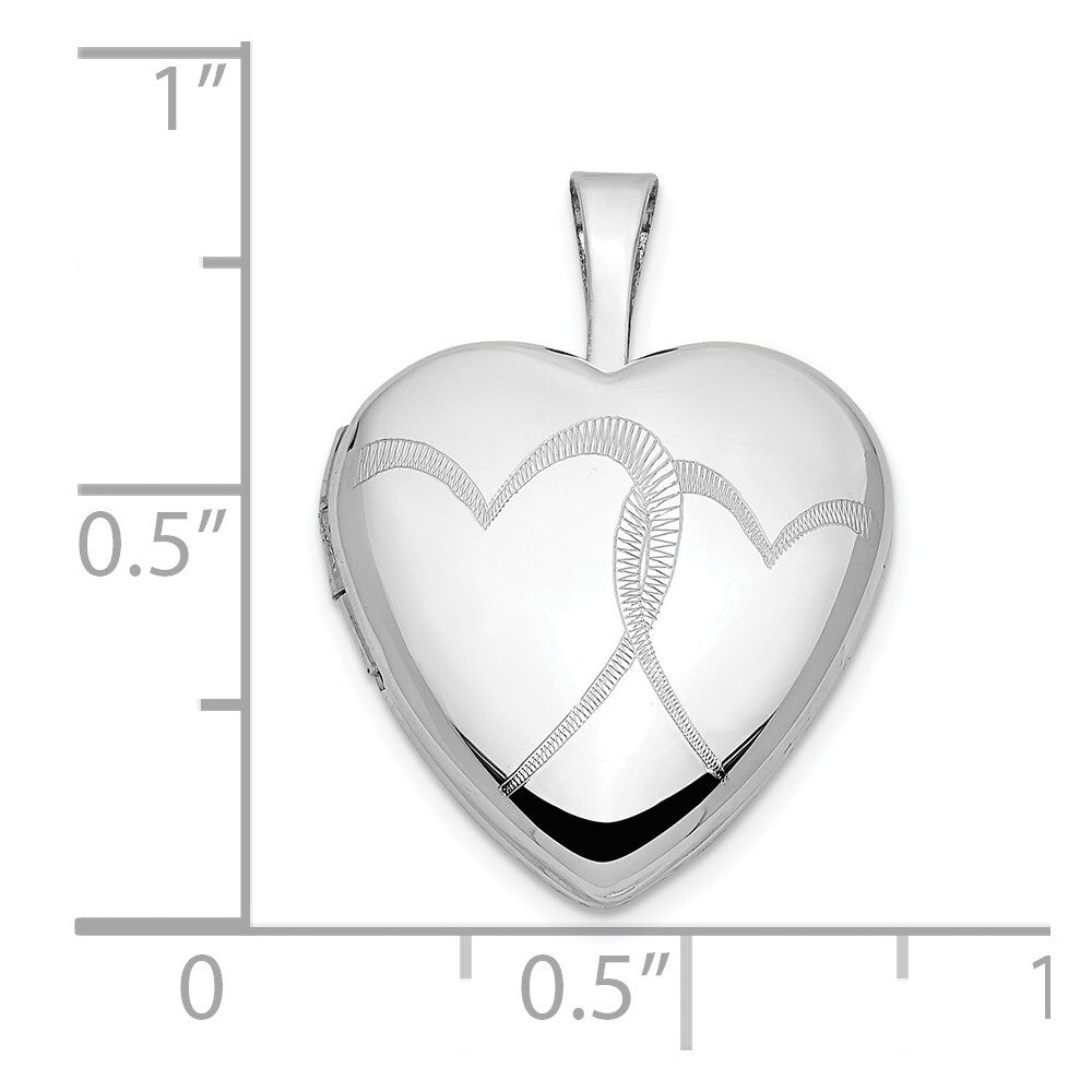 14k White Gold 16mm Double Hearts Locket Pendant for Women