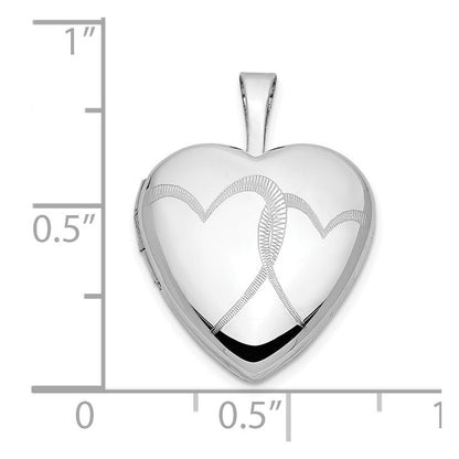 14k White Gold 16mm Double Hearts Locket Pendant for Women