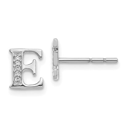 14k White Gold Diamond Initial E Stud Earrings Gift for Women