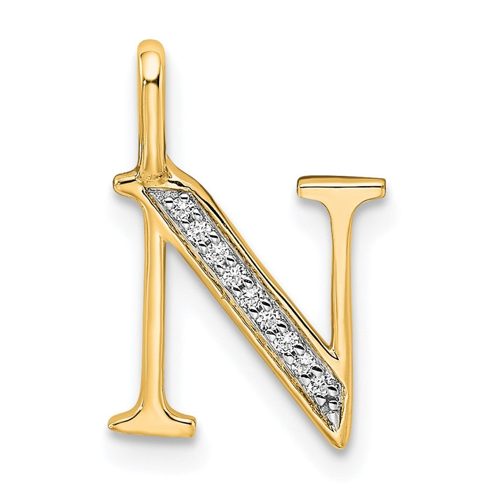 14k Yellow Gold Diamond Letter N Initial Pendant