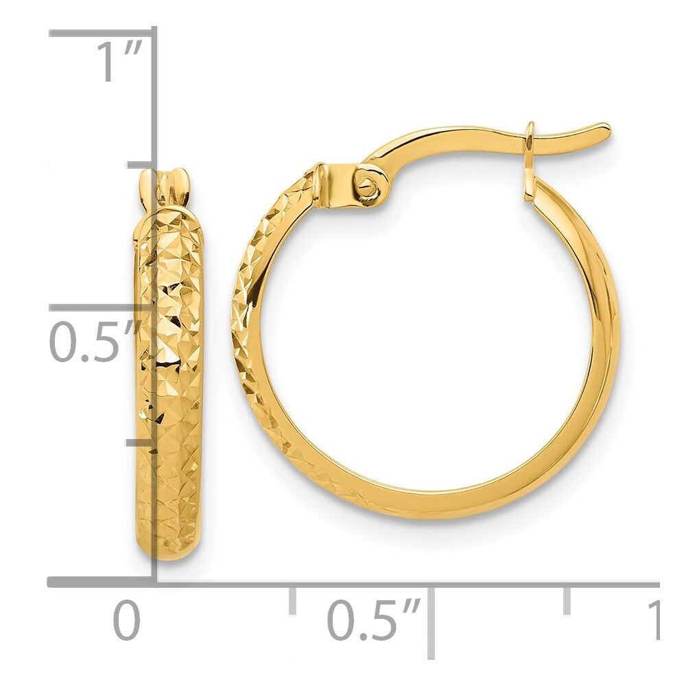 14k Yellow Gold Polished and Diamond-cut Hoop Earrings Gift for Women