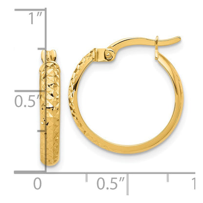14k Yellow Gold Polished and Diamond-cut Hoop Earrings Gift for Women