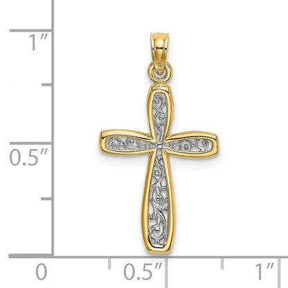 14k Yellow Gold  Rhodium Filigree Cross Charm Pendant for Women