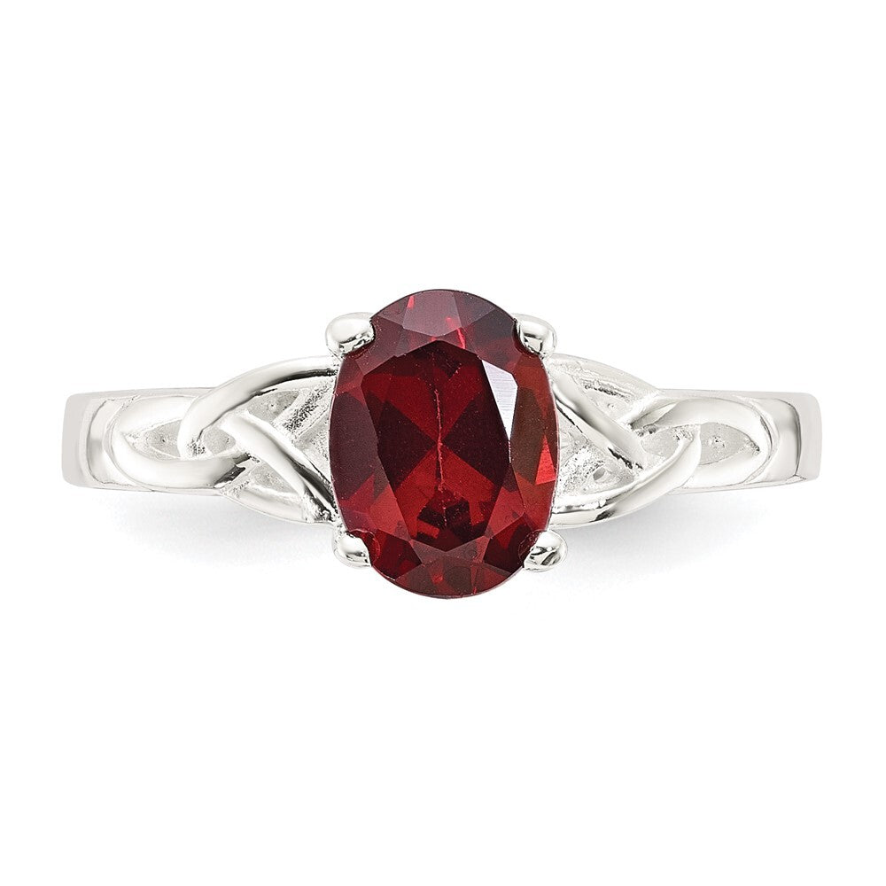 Sterling Silver Polished Garnet Ring Size 8