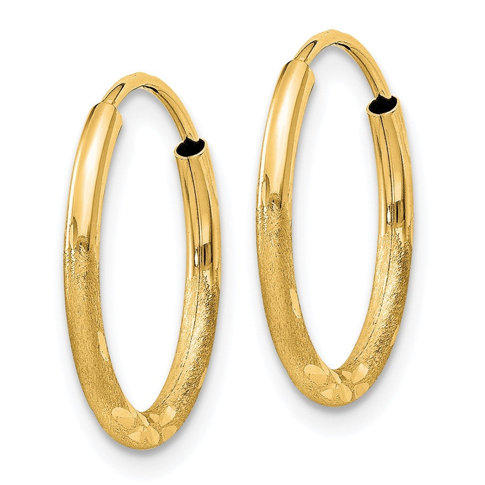 14k Yellow Gold 1.5mm Satin Diamond-cut Endless Hoop Earrings