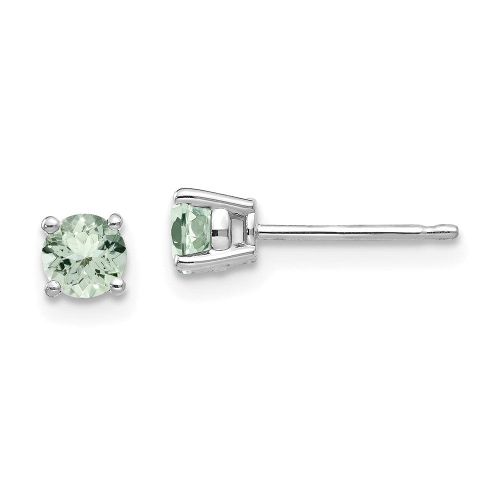 14K White Gold 4mm Round Green Quartz Earrings