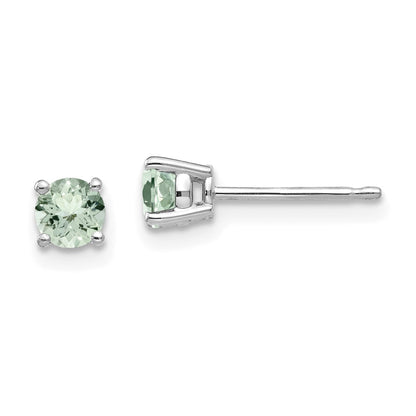 14K White Gold 4mm Round Green Quartz Earrings