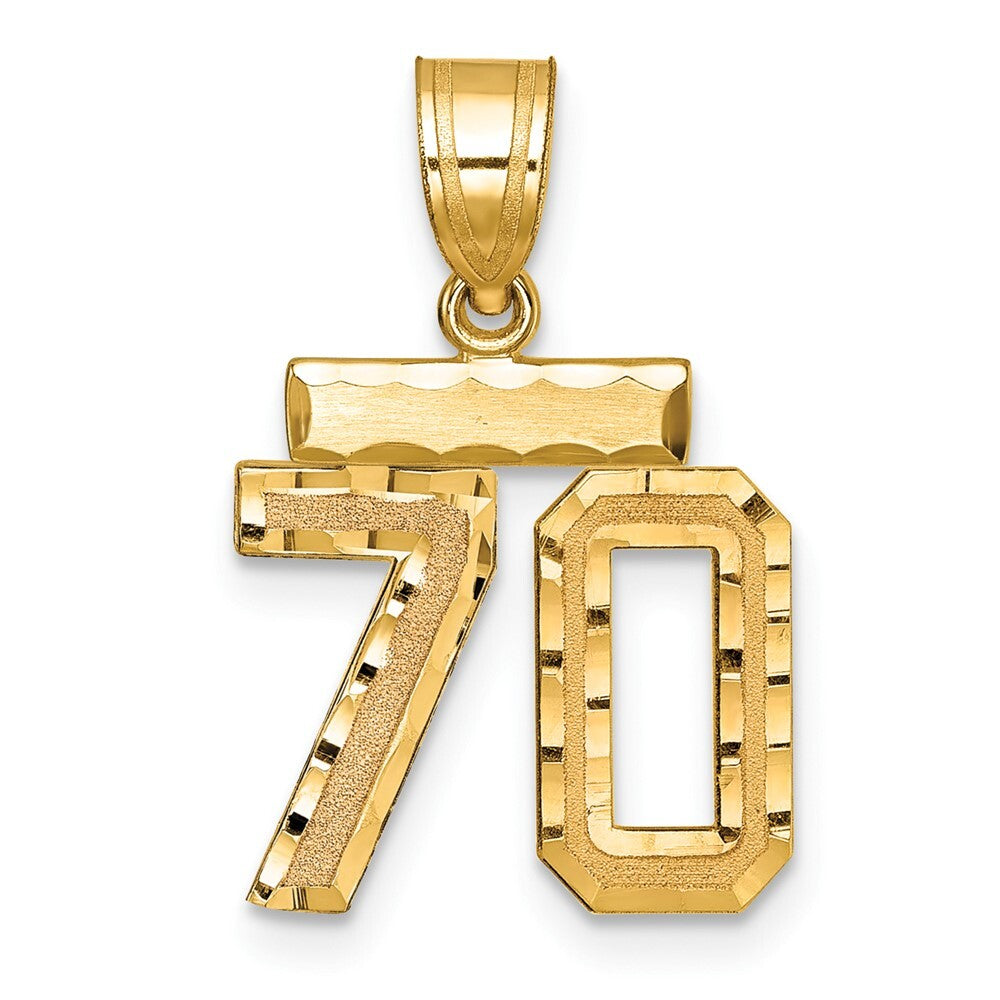 14k Yellow Gold Small Brushed Diamond-cut Number 70 Charm Pendant for Women