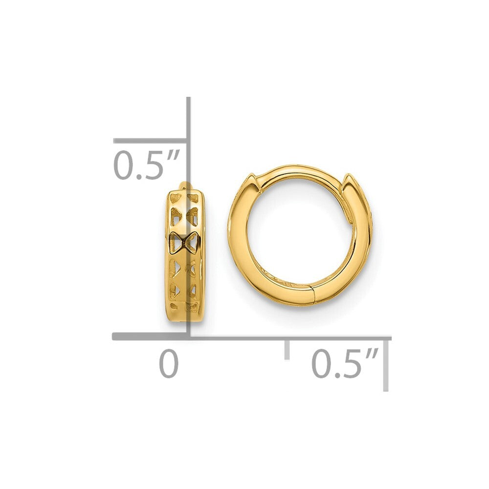 14k Yellow Gold Cut-out Design Hinged Hoop Earrings Gift for Women