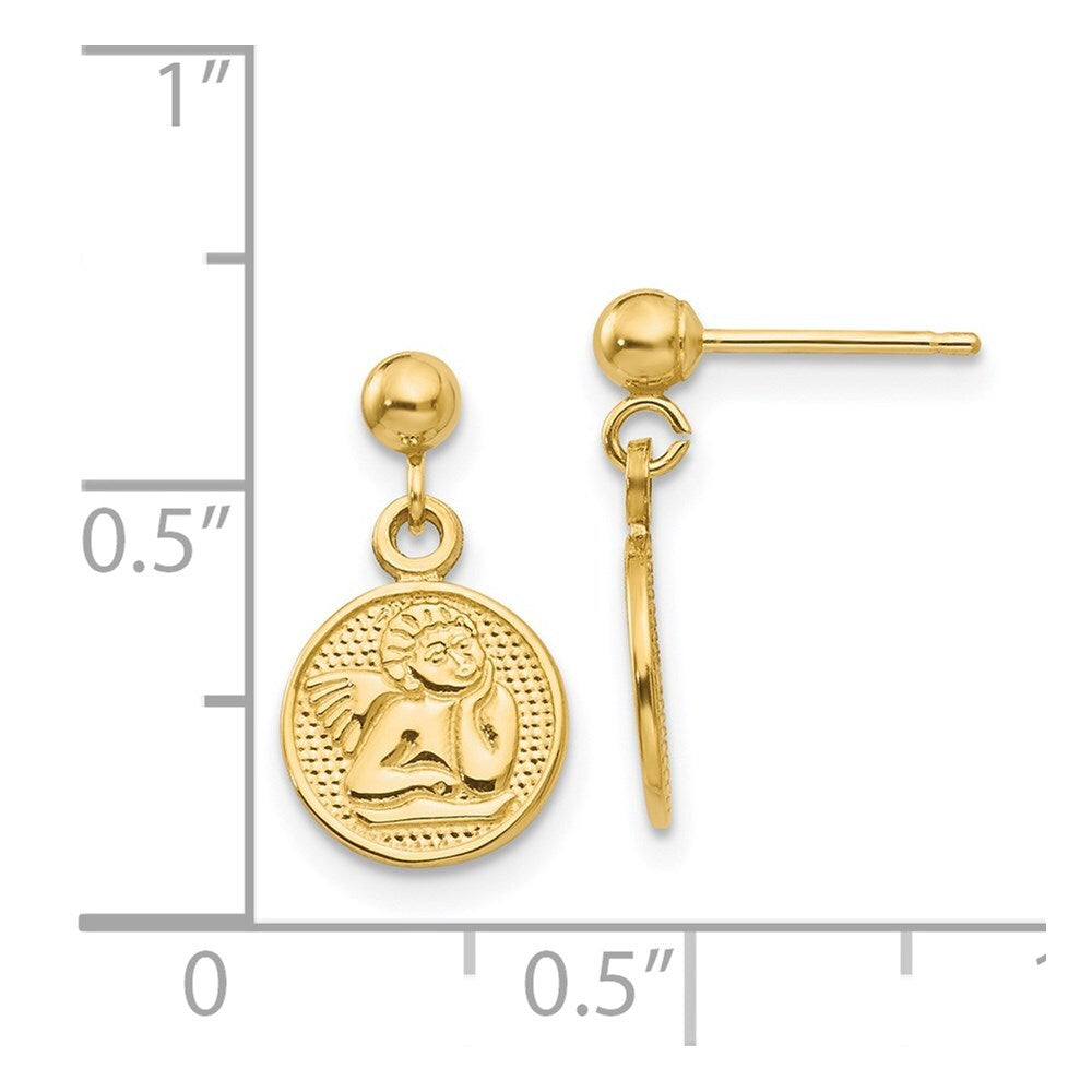 14k Yellow Gold Polished Raphael Angel Stud Earrings Gift for Women