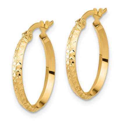 14k Yellow Gold Polished and Diamond-cut Knife Edge Hoop Earrings