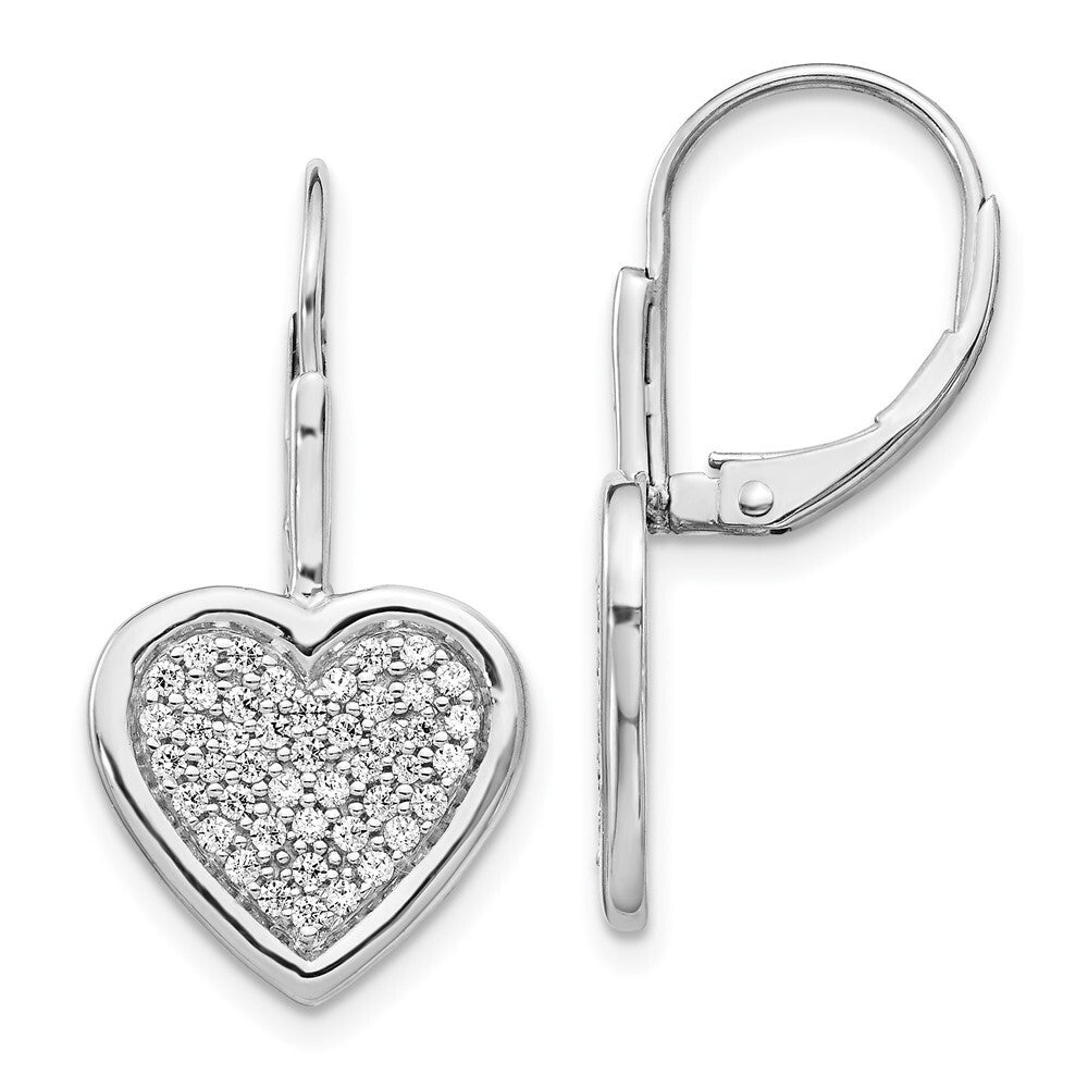 14k White Gold Diamond Fancy Heart Leverback Drop & Dangle Earrings