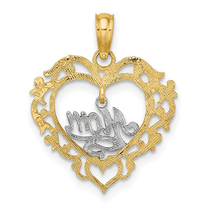 14k Two-tone Gold MOM Inside Heart Charm Pendant for Women