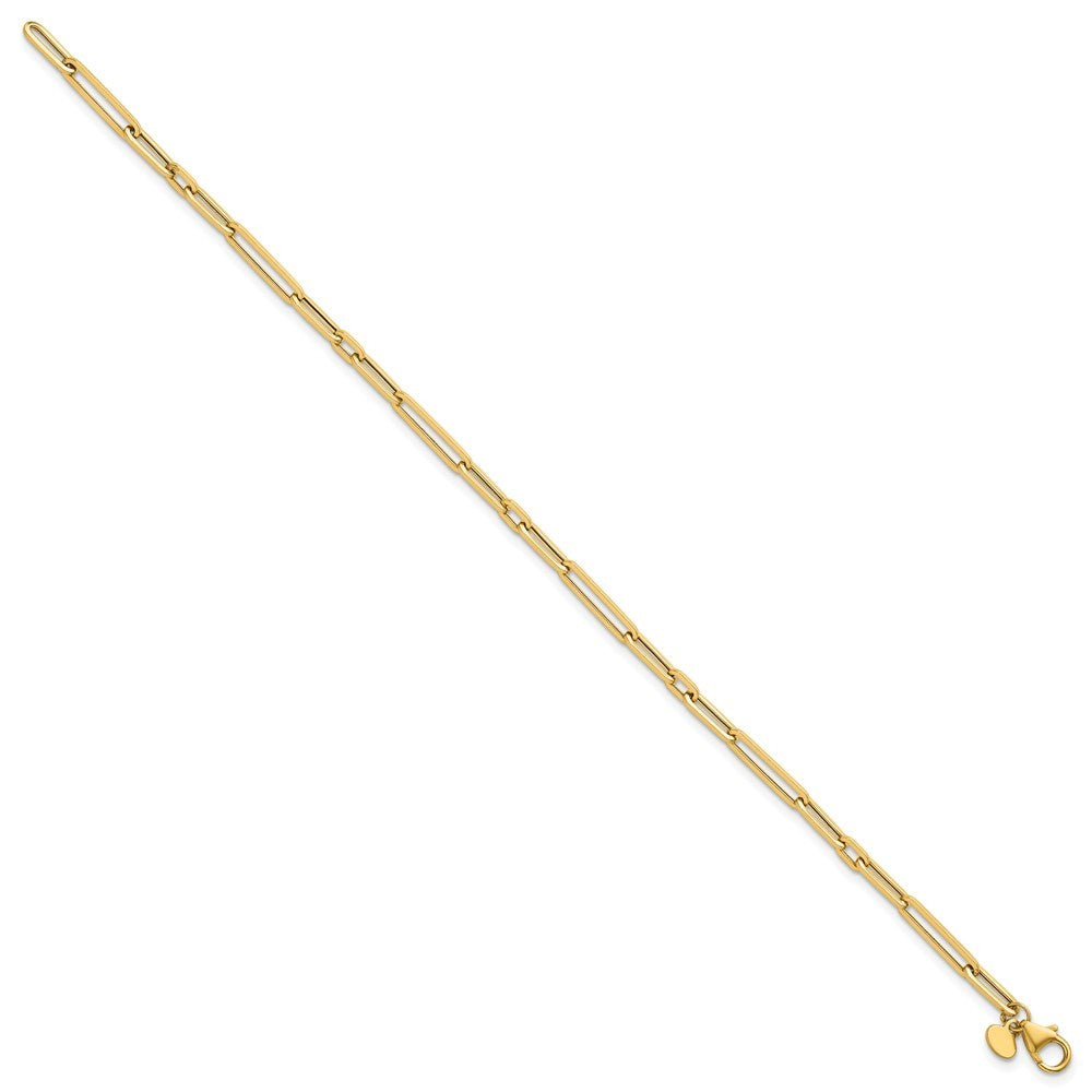 14k Yellow Gold Polished 3mm Fancy Long and Short Paperclip Link 7.5" Bracelet