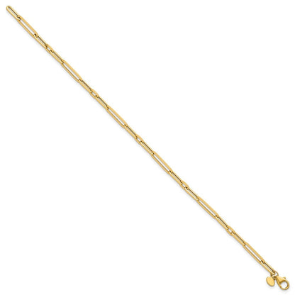 14k Yellow Gold Polished 3mm Fancy Long and Short Paperclip Link 7.5" Bracelet