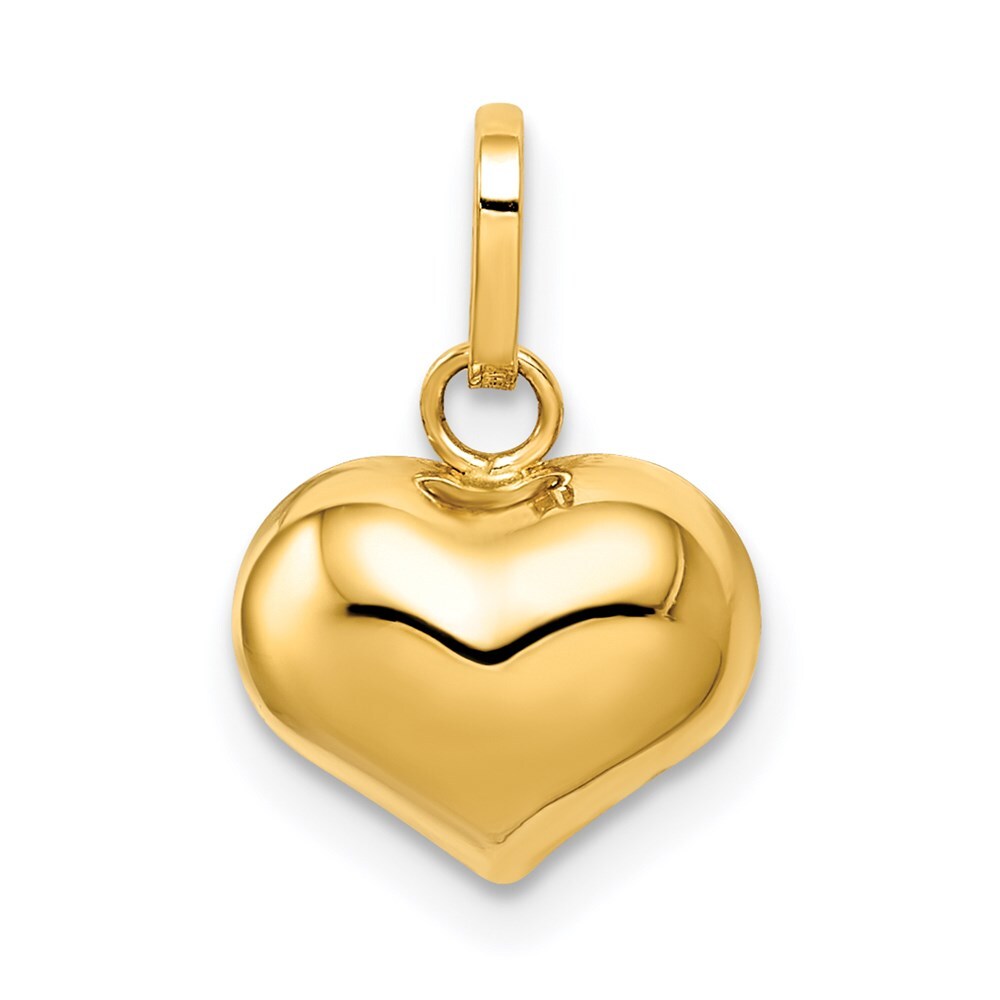 14k Yellow Gold Polished Puffed Heart Charm Pendant for Women
