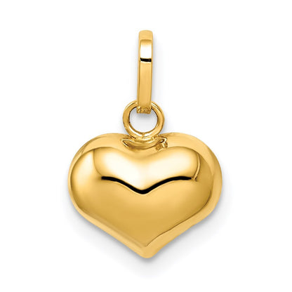 14k Yellow Gold Polished Puffed Heart Charm Pendant for Women