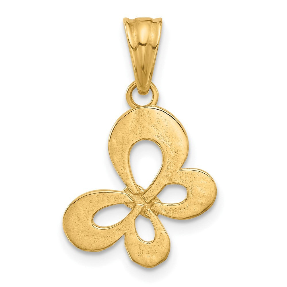 14k Yellow Gold and White Rhodium Polished and Diamond-Cut Butterfly Pendant