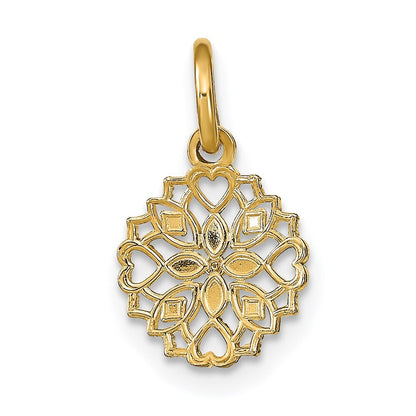 14k Yellow Gold Rhodium Cut-Out Heart Edge Flower Charm Pendant for Women