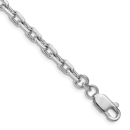 Sterling Silver Rhodium-plated 4.9mm Beveled Oval Cable Chain Bracelet