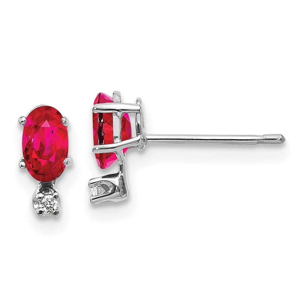 14K White Gold Diamond and Ruby Birthstone Stud Earrings Gift for Women