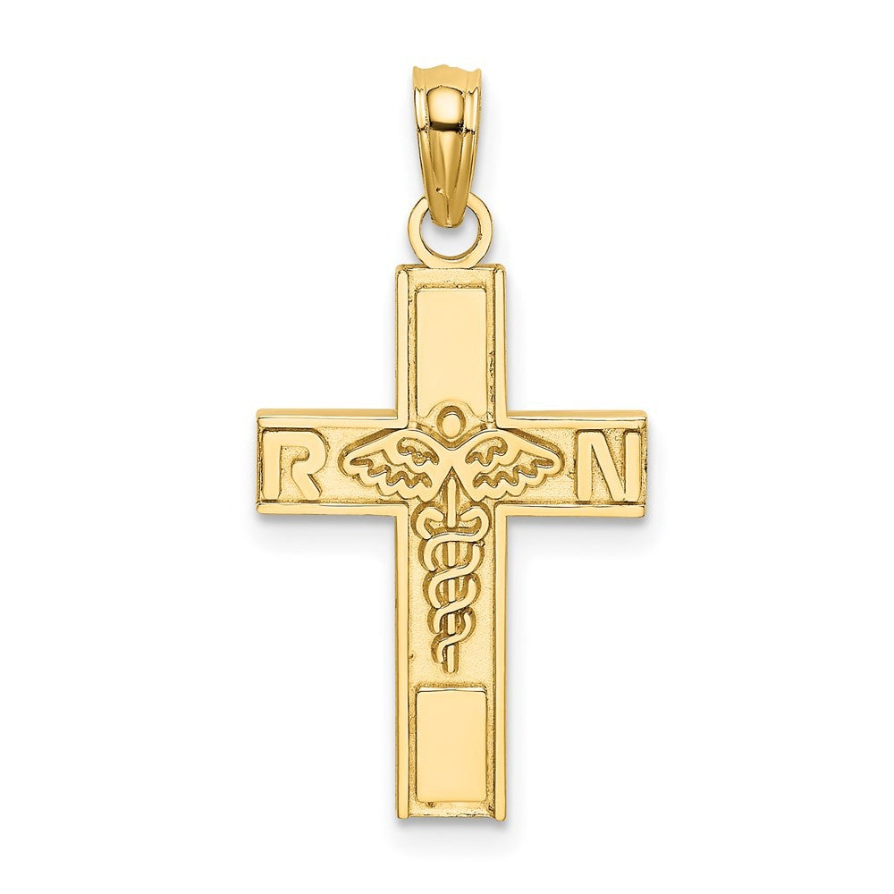 14k Yellow Gold RN Caduceus Cross Charm Pendant
