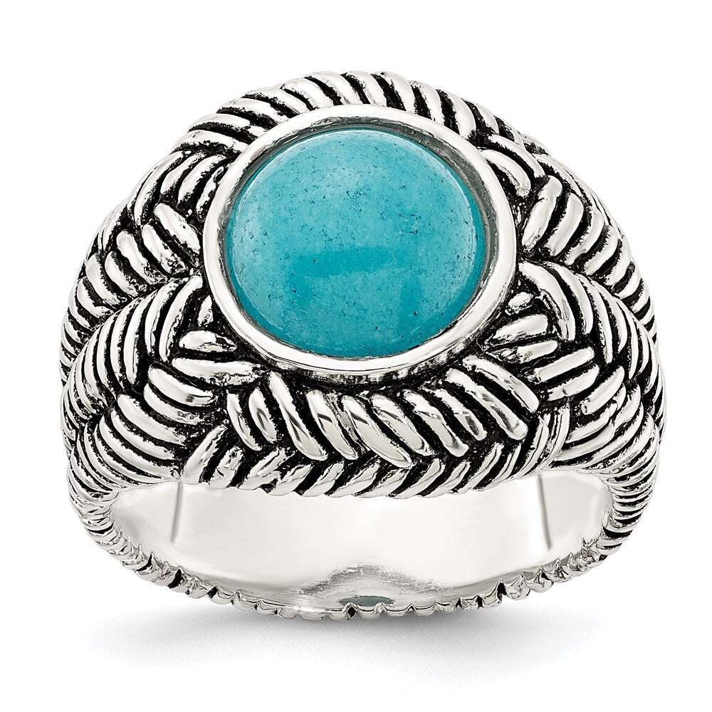 Sterling Silver Oxidized Imitation Turquoise Ring Size 6
