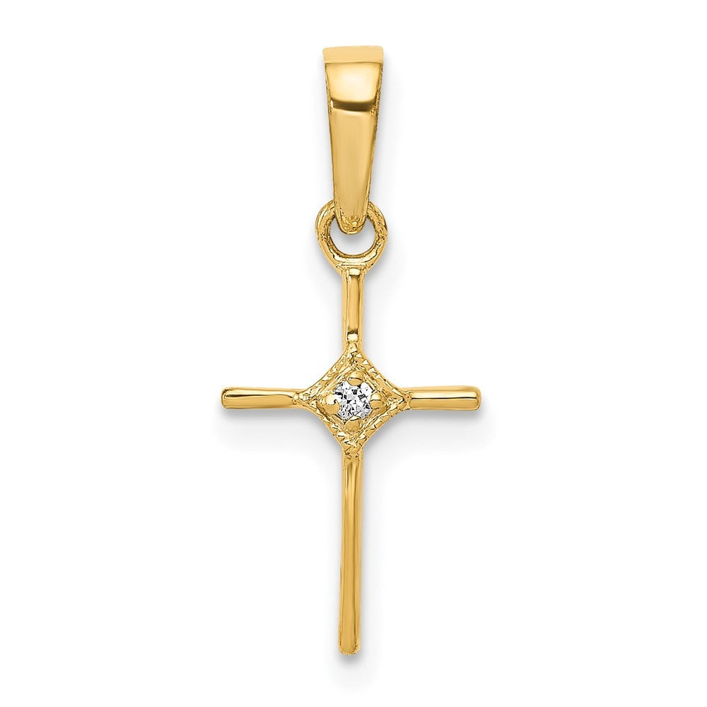 14k Yellow Gold Small .01ct. Diamond Cross Pendant