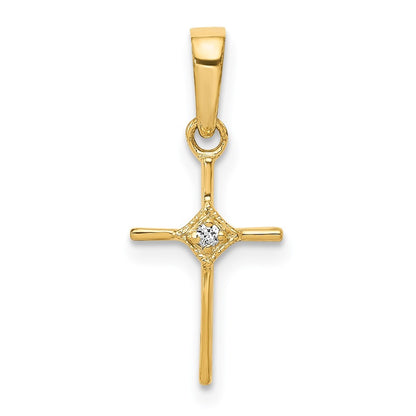 14k Yellow Gold Small .01ct. Diamond Cross Pendant