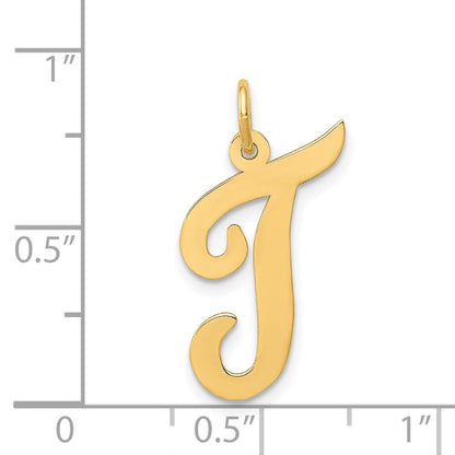 14k Yellow Gold Large Script Letter T Initial Charm Pendant for Women