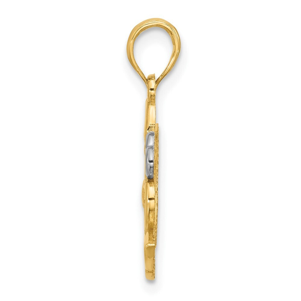 14k Yellow Gold with Rhodium Polished Fancy Heart and Swans Charm Pendant