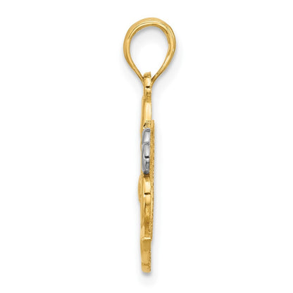 14k Yellow Gold with Rhodium Polished Fancy Heart and Swans Charm Pendant
