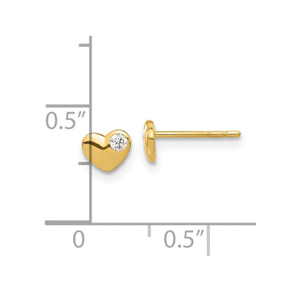 14k Yellow Gold Cubic Zirconia Heart Stud Earrings Gift for Women