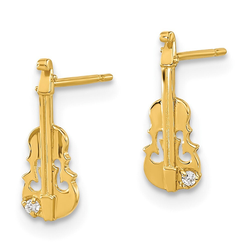 14k Yellow Gold Cubic Zirconia Children's Violin Drop & Dangle Earrings